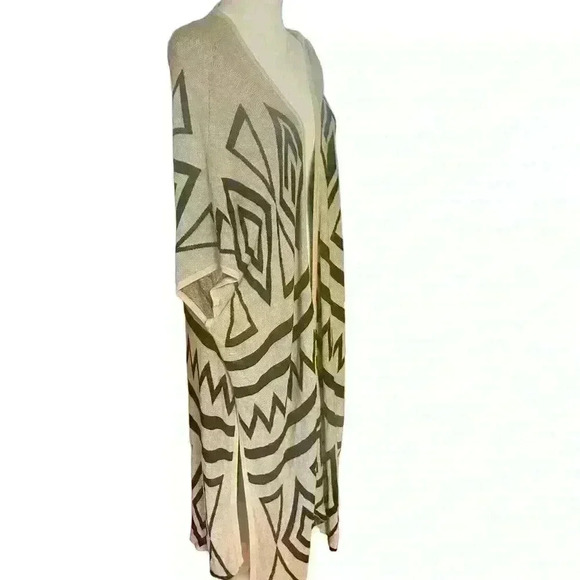 Gibson Latimer Long Cape Open Front Drape 100% Viscose Tan Black Button Sides - Picture 1 of 8